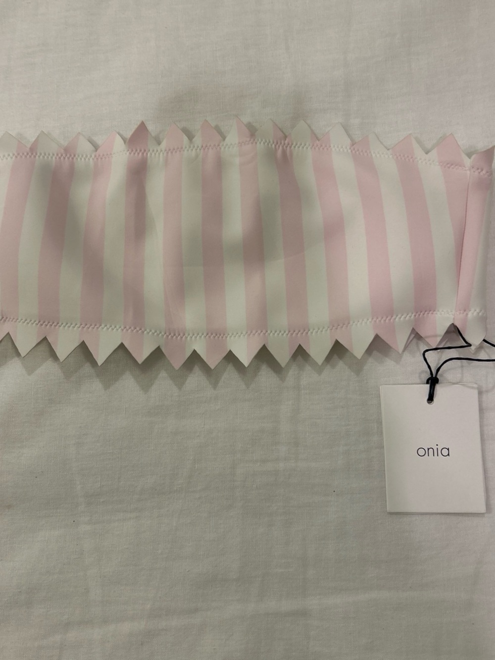 Onia Soft Pink and White Striped Bandeau Bikini Top